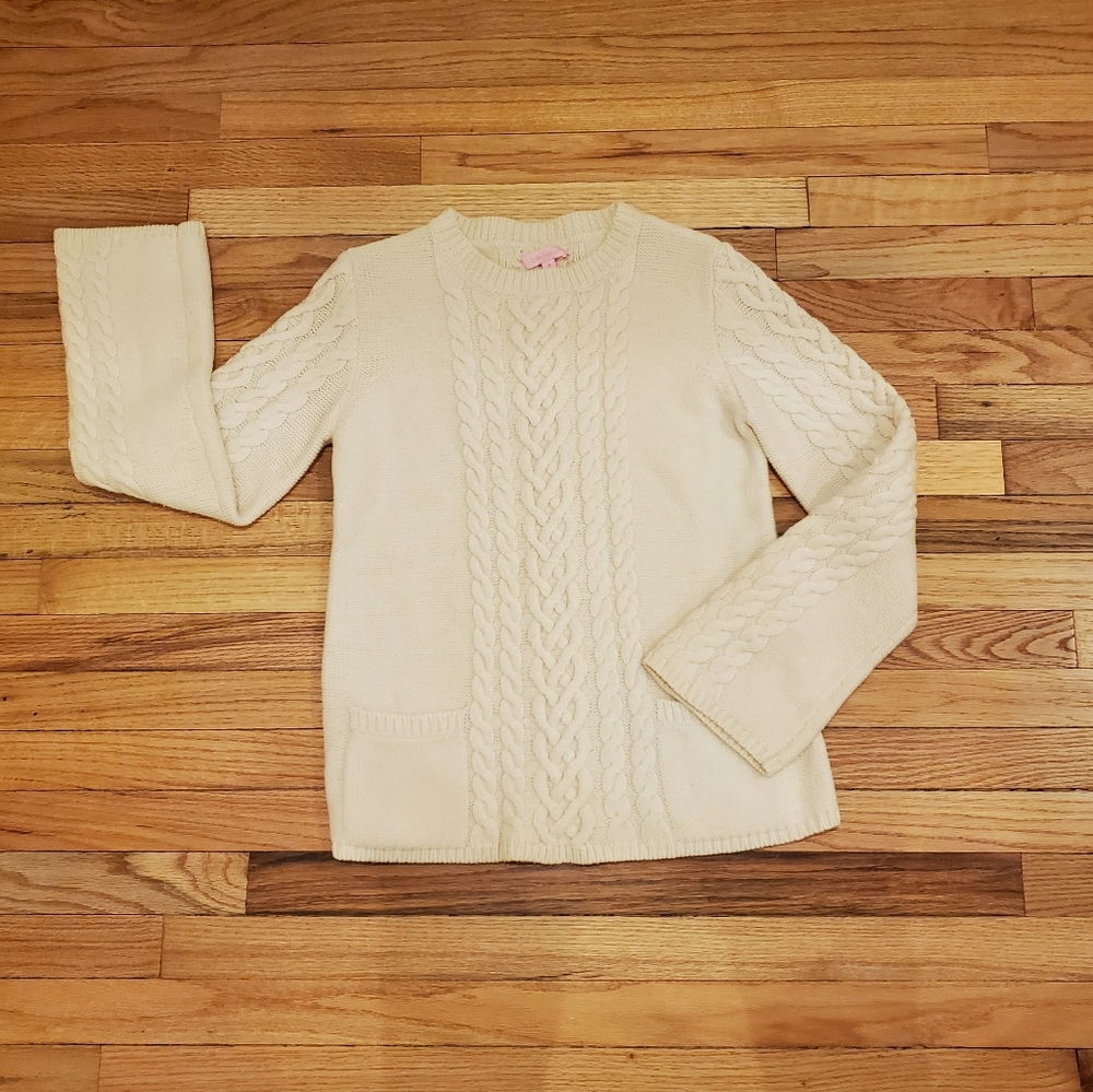 Lilly Pulitzer Cream Wool Cable Knit Fisherman Sweater Medium